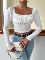 SQUARE NECK RUCHED BUST CROP TEE