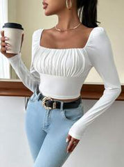 SQUARE NECK RUCHED BUST CROP TEE