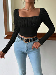 SQUARE NECK RUCHED BUST CROP TEE